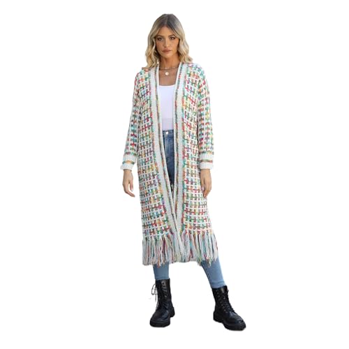 HEYPORK Damen Herbst Winter Warm Bequem Jacke Casual Mode übergangsjacke Mantel Frauen Fransen Lange Strickjacke Jacke Pullover(Grün, 2XL) von HEYPORK