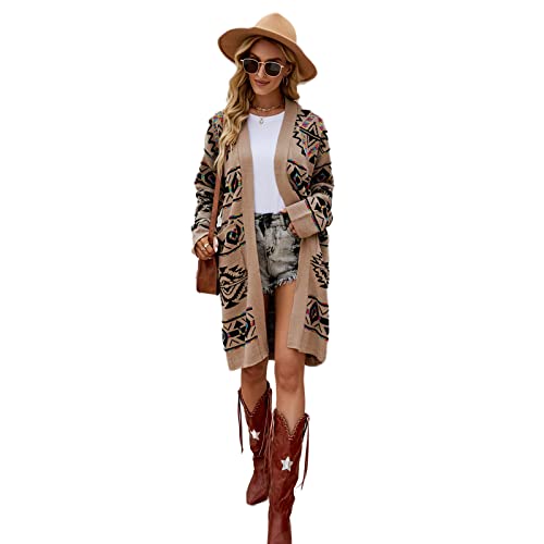 HEYPORK Damen Herbst Winter Warm Bequem Jacke Casual Mode übergangsjacke Mantel Frauen Herbst/Winter Bauchfreie und Dünne Lange Jacke Aus Rautenstrick(Khaki, M) von HEYPORK