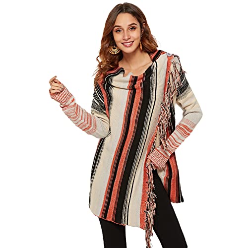 HEYPORK Damen Herbst Winter Warm Bequem Jacke Casual Mode übergangsjacke Mantel Frauen Pullover Quaste Pullover Strickjacke Jacke Pullover(Orange, M) von HEYPORK