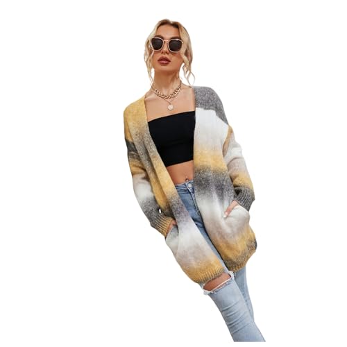 HEYPORK Damen Herbst Winter Warm Bequem Jacke Casual Mode übergangsjacke Mantel Frauen Pullover Regenbogen Mittlere Länge Strickjacke Tasche Gestrickt Jacke(Braun, 3XL) von HEYPORK