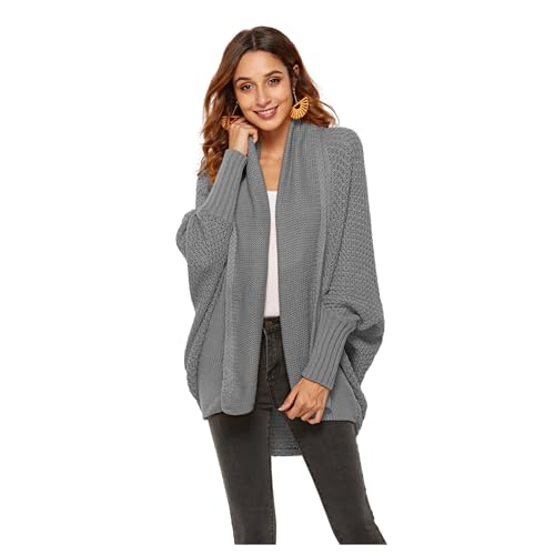 HEYPORK Damen Herbst Winter Warm Bequem Jacke Casual Mode übergangsjacke Mantel Frauen Pullover Strickpullover Strickjacke Pullover Mantel(A Dunkelgrau, Einheitsgröße) von HEYPORK