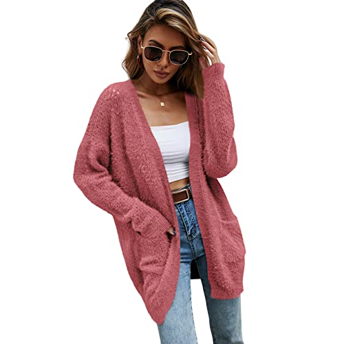 HEYPORK Damen Herbst Winter Warm Bequem Jacke Casual Mode übergangsjacke Mantel Frauen Strickjacke Halblange Jacke(Rosa, M) von HEYPORK