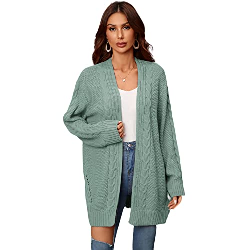 HEYPORK Damen Herbst Winter Warm Bequem Jacke Casual Mode übergangsjacke Mantel Frauen Strickjacke Unregelmäßig Gestrickt Pullover Hohl Gestrickt Pullover Jacke(Grün, L) von HEYPORK