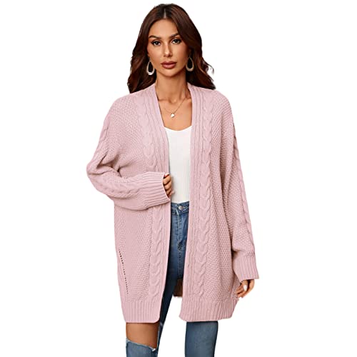 HEYPORK Damen Herbst Winter Warm Bequem Jacke Casual Mode übergangsjacke Mantel Frauen Strickjacke Unregelmäßig Gestrickt Pullover Hohl Gestrickt Pullover Jacke(Rosa, S) von HEYPORK