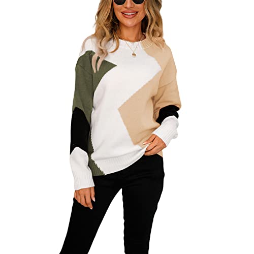 HEYPORK Damen Herbst Winter Warm Bequem Pullover Casual Mode Strickjacke Strickpullover Frauen Bottoming Diamant Pullover Pullover Langarm Rundhals Gestrickt Pullover(Aprikose, XL) von HEYPORK