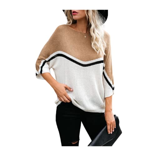 HEYPORK Damen Herbst Winter Warm Bequem Pullover Casual Mode Strickjacke Strickpullover Frauen Frühling Sommer Gestrickt Batwing Pullover Lose Patchwork Pullover Unten Shirt(Weiß, XL) von HEYPORK