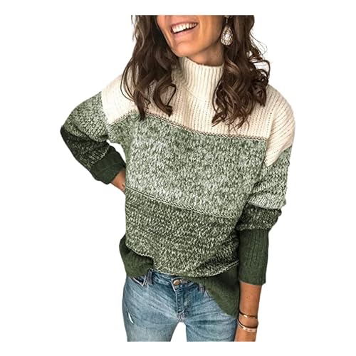 HEYPORK Damen Herbst Winter Warm Bequem Pullover Casual Mode Strickjacke Strickpullover Frauen Getäfelter Dicker Strickpullover(B Grün, M) von HEYPORK