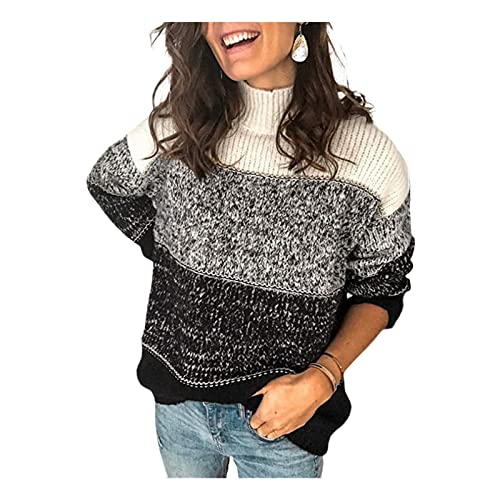 HEYPORK Damen Herbst Winter Warm Bequem Pullover Casual Mode Strickjacke Strickpullover Frauen Getäfelter Dicker Strickpullover(B Schwarz, S) von HEYPORK