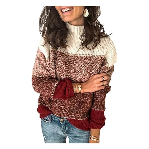 HEYPORK Damen Herbst Winter Warm Bequem Pullover Casual Mode Strickjacke Strickpullover Frauen Getäfelter Dicker Strickpullover(Rot, L) von HEYPORK