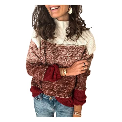 HEYPORK Damen Herbst Winter Warm Bequem Pullover Casual Mode Strickjacke Strickpullover Frauen Getäfelter Dicker Strickpullover(Rot, L) von HEYPORK