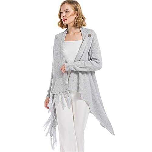 HEYPORK Damen Herbst Winter Warm Bequem Pullover Casual Mode Strickjacke Strickpullover Frauen Herbst Winter Damen Quastenstrickpullover Jacke(Grau, 2XL) von HEYPORK