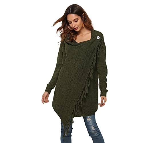 HEYPORK Damen Herbst Winter Warm Bequem Pullover Casual Mode Strickjacke Strickpullover Frauen Herbst Winter Damen Quastenstrickpullover Jacke(Grün, L) von HEYPORK