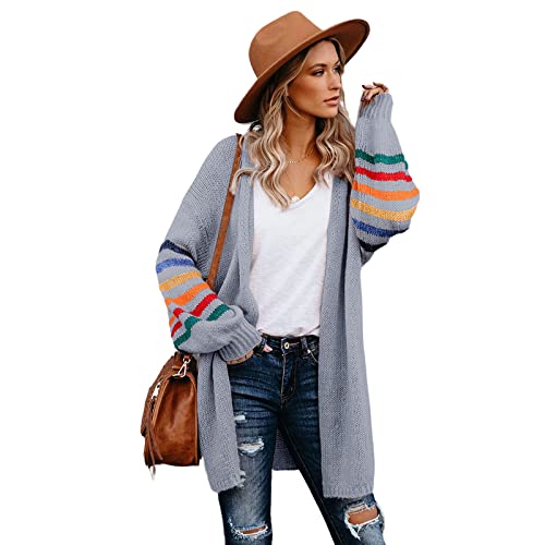 HEYPORK Damen Herbst Winter Warm Bequem Pullover Casual Mode Strickjacke Strickpullover Frauen Herbst Winter Women's Patchwork Loose Knit Pullover Jacke Pullover Top(Grau, XL) von HEYPORK