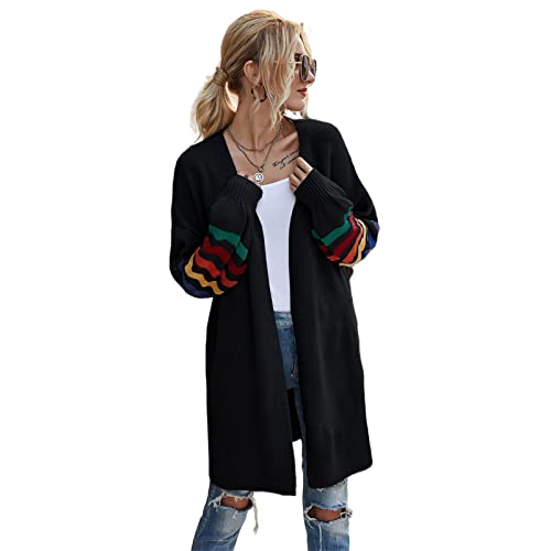 HEYPORK Damen Herbst Winter Warm Bequem Pullover Casual Mode Strickjacke Strickpullover Frauen Herbst Winter Women's Patchwork Loose Knit Pullover Jacke Pullover Top(Schwarz, M) von HEYPORK