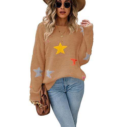 HEYPORK Damen Herbst Winter Warm Bequem Pullover Casual Mode Strickjacke Strickpullover Frauen Herbst und Winter Rundhals Bottoming Shirt Nerz Pullover Strickpullover(Khaki, S) von HEYPORK