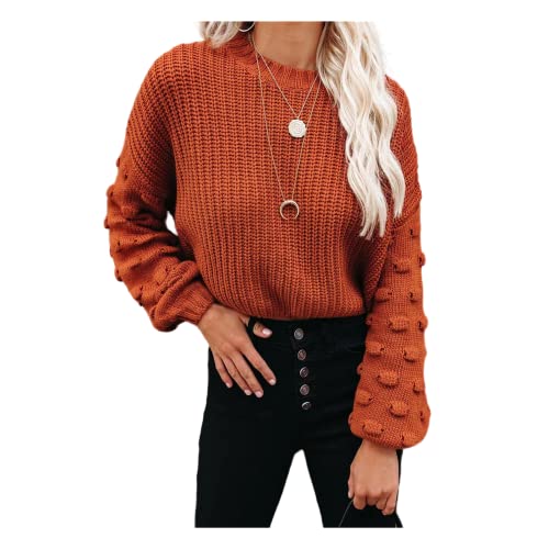 HEYPORK Damen Herbst Winter Warm Bequem Pullover Casual Mode Strickjacke Strickpullover Frauen Lange Ärmel Große Ärmel Kurze Persönlichkeit Mode Gestrickter Pullover(Orange, S) von HEYPORK