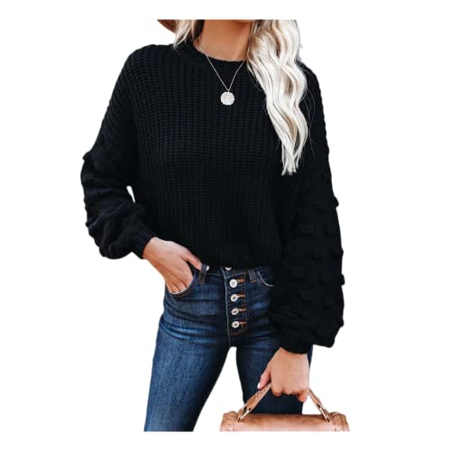 HEYPORK Damen Herbst Winter Warm Bequem Pullover Casual Mode Strickjacke Strickpullover Frauen Lange Ärmel Große Ärmel Kurze Persönlichkeit Mode Gestrickter Pullover(Schwarz, L) von HEYPORK