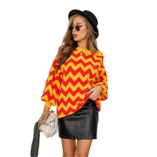 HEYPORK Damen Herbst Winter Warm Bequem Pullover Casual Mode Strickjacke Strickpullover Frauen Pullover Halblang Rundhals Laternenärmel Pullover(Gelb, L) von HEYPORK