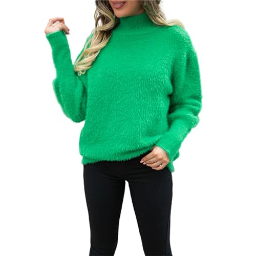 HEYPORK Damen Herbst Winter Warm Bequem Pullover Casual Mode Strickjacke Strickpullover Frauen Pullover High Neck Plüsch Pullover Solid Farbe Strickwaren Pullover(Grün, S) von HEYPORK