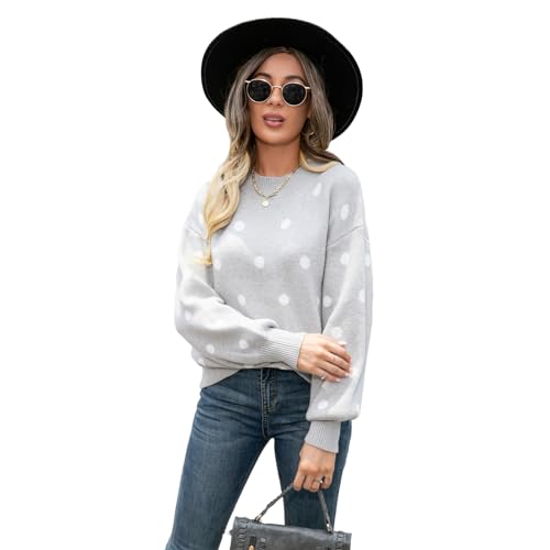 HEYPORK Damen Herbst Winter Warm Bequem Pullover Casual Mode Strickjacke Strickpullover Frauen Pullover Strickwaren Polka Dot Pullover(Grau, L) von HEYPORK