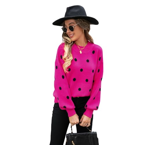 HEYPORK Damen Herbst Winter Warm Bequem Pullover Casual Mode Strickjacke Strickpullover Frauen Pullover Strickwaren Polka Dot Pullover(Rot-1, L) von HEYPORK