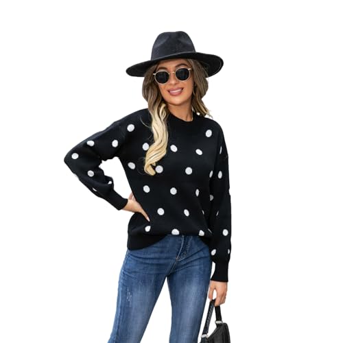 HEYPORK Damen Herbst Winter Warm Bequem Pullover Casual Mode Strickjacke Strickpullover Frauen Pullover Strickwaren Polka Dot Pullover(Schwarz, S) von HEYPORK