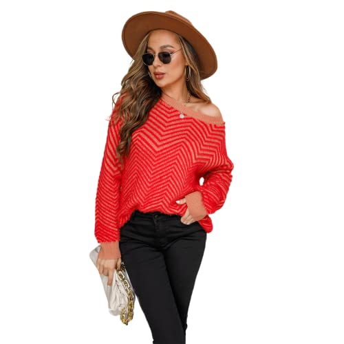 HEYPORK Damen Herbst Winter Warm Bequem Pullover Casual Mode Strickjacke Strickpullover Frauen Rundhals Pullover Strickpulli Pullover Langarm Pullover(Rot, L) von HEYPORK