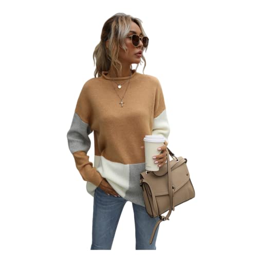 HEYPORK Damen Herbst Winter Warm Bequem Pullover Casual Mode Strickjacke Strickpullover Frauen Spleißen Persönlichkeit Pullover Strickwaren(Khaki, S) von HEYPORK