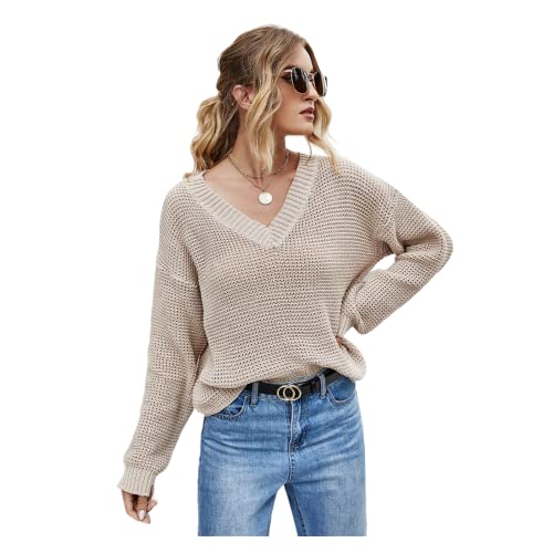 HEYPORK Damen Herbst Winter Warm Bequem Pullover Casual Mode Strickjacke Strickpullover Frauen Strickwaren für Damen Einfarbig Hemd Kurz Geschnittener Pullover(Aprikose, M) von HEYPORK