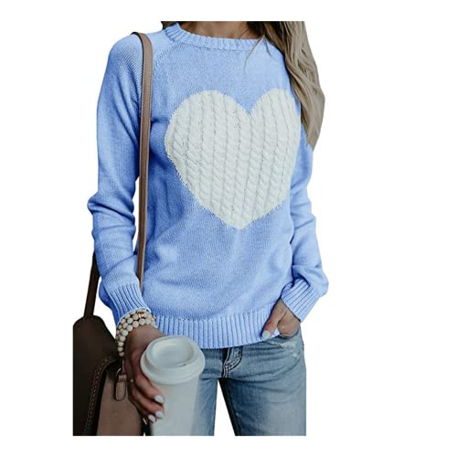 HEYPORK Damen Herbst Winter Warm Bequem Pullover Casual Mode Strickjacke Strickpullover Frauen Strickwaren lieben Mode Pullover Pullover(Blau, S) von HEYPORK