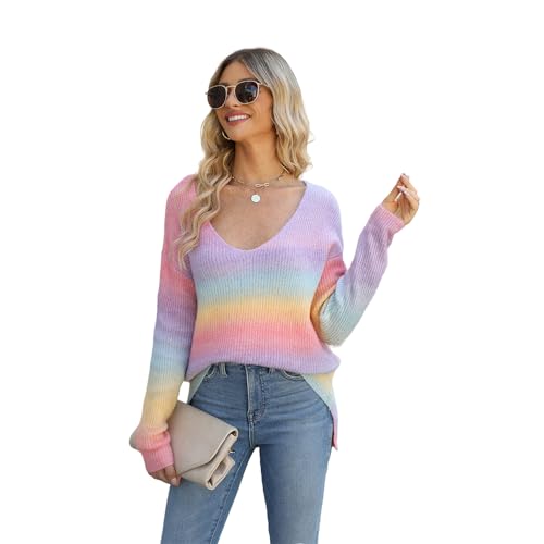 HEYPORK Damen Herbst Winter Warm Bequem Pullover Casual Mode Strickjacke Strickpullover Frauen Tie-Dye Pullover Pullover Unregelmäßig Farbverlauf Strickwaren(Rosa, S) von HEYPORK