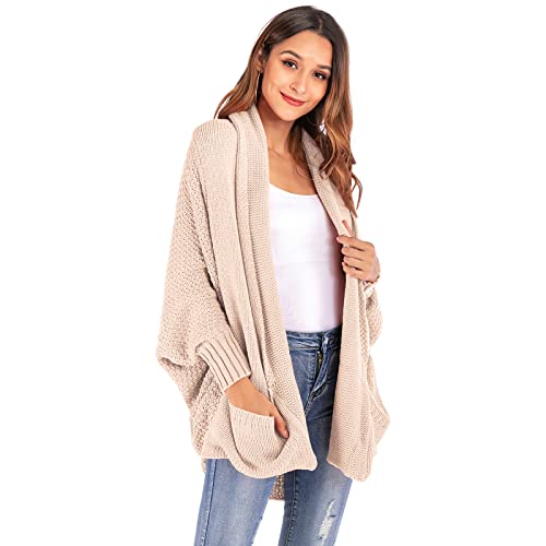 HEYPORK Damen Herbst Winter Warm Bequem Pullover Casual Mode Strickjacke Strickpullover Frauen Winter Batwing ÄRmel Gestrickt Strickjacke Pullover Jacke Top(Aprikose, L) von HEYPORK