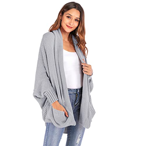 HEYPORK Damen Herbst Winter Warm Bequem Pullover Casual Mode Strickjacke Strickpullover Frauen Winter Batwing ÄRmel Gestrickt Strickjacke Pullover Jacke Top(Grau, L) von HEYPORK