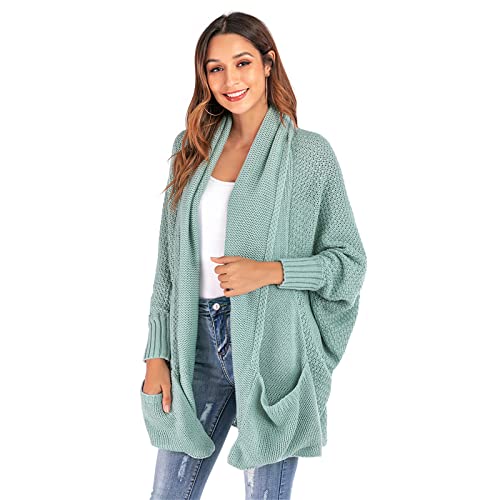 HEYPORK Damen Herbst Winter Warm Bequem Pullover Casual Mode Strickjacke Strickpullover Frauen Winter Batwing ÄRmel Gestrickt Strickjacke Pullover Jacke Top(Grün, XL) von HEYPORK