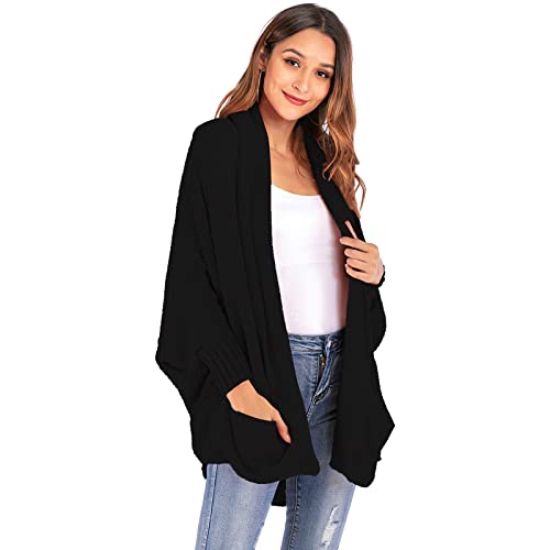 HEYPORK Damen Herbst Winter Warm Bequem Pullover Casual Mode Strickjacke Strickpullover Frauen Winter Batwing ÄRmel Gestrickt Strickjacke Pullover Jacke Top(Schwarz, L) von HEYPORK