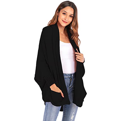 HEYPORK Damen Herbst Winter Warm Bequem Pullover Casual Mode Strickjacke Strickpullover Frauen Winter Batwing ÄRmel Gestrickt Strickjacke Pullover Jacke Top(Schwarz, M) von HEYPORK