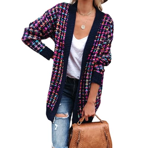 HEYPORK Damen Herbst Winter Warm Bequem Pullover Casual Mode Strickjacke Strickpullover Frauen Winter Strickjacke Modische Bunte Jacke(A Lila, S) von HEYPORK