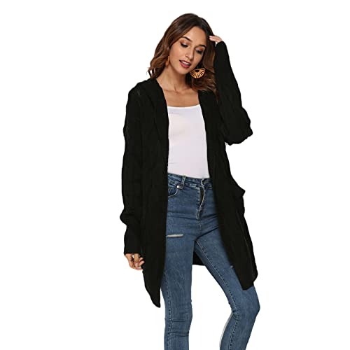 HEYPORK Damen Herbst Winter Warm Bequem Pullover Casual Mode Strickjacke Strickpullover Frauen Winter Strickpullover Mit Kapuze Und Twist(Schwarz, Einheitsgröße) von HEYPORK