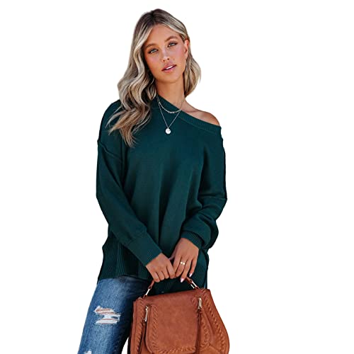 HEYPORK Damen Herbst Winter Warm Bequem Pullover Casual Mode Strickpullover Frauen Saum Offen Vorne Kurz Hinten Unregelmäßig Rundhals Strickpullover Einfarbig Pullover(Marine, S) von HEYPORK
