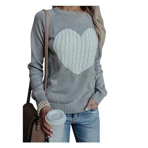 HEYPORK Damen Herbst Winter Warm Bequem Pullover Lässig Mode Strickjacke Strickpullover Frauen Strickwaren lieben Pullover(Grau, M) von HEYPORK