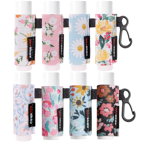 HEYSKAY Chapstick-Halter, Schlüsselanhänger, Lippenbalsam, Schlüsselanhänger, Lipgloss, Lippenbalsam, elastische Ärmel (Blumenmuster), 8 Stück von HEYSKAY