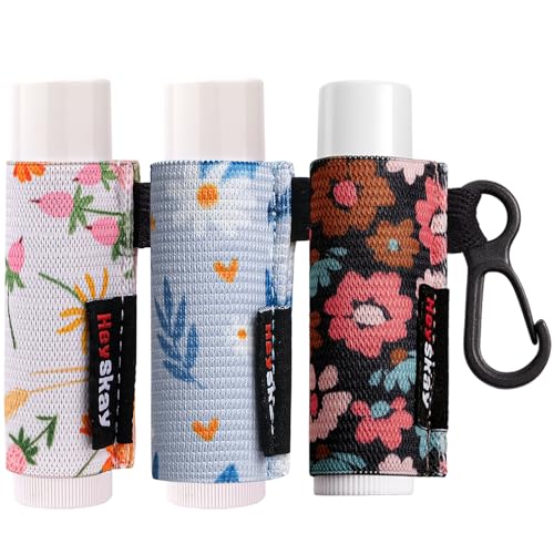 HEYSKAY Chapstick-Halter, Schlüsselanhänger, Lippenbalsam-Halter, Schlüsselanhänger, Lipgloss, Lippenbalsam, elastische Ärmel (Blumen-Set D) von HEYSKAY
