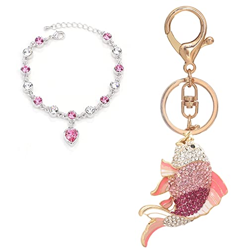 HEYU Süße Karpfen Strass Schlüsselanhänger,Auto Anhänger，Sparkling Animal Charm Schlüsselanhänger (Pink) von HEYU