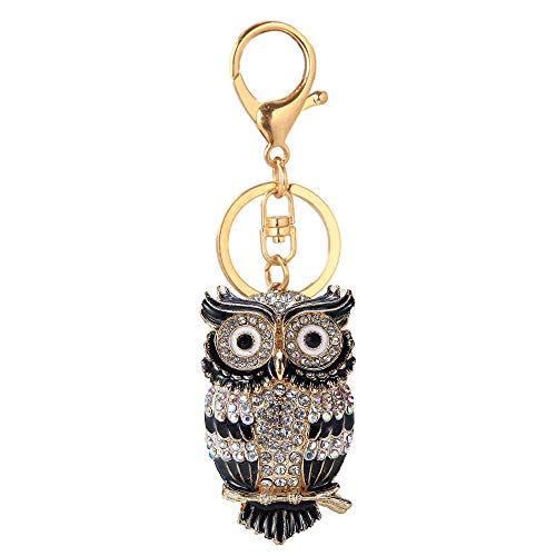 HEYU Nette Schlüsselanhänger, Bling Kristall Kleine Tier Schlüsselanhänger, Gold funkelnde Legierung Charm Schlüsselanhänger (Eule Black) von HEYU