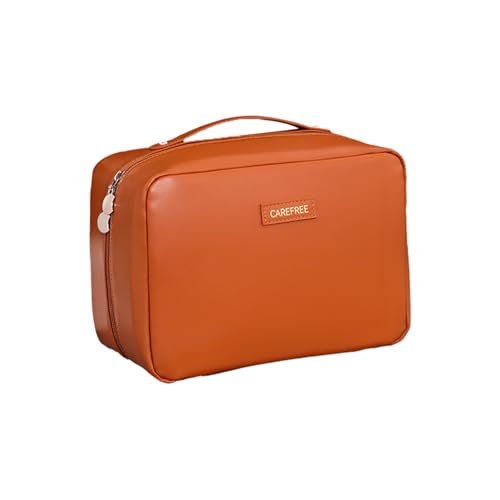Reise-Make-up-Tasche mit großer Kapazität – wasserdichter Kosmetik-Organizer aus PU-Leder mit 6 Fächern, transparenter Reißverschlusstasche und offenem flachem Design für Toilettenartikel, Hautpflege von HEmlSkron