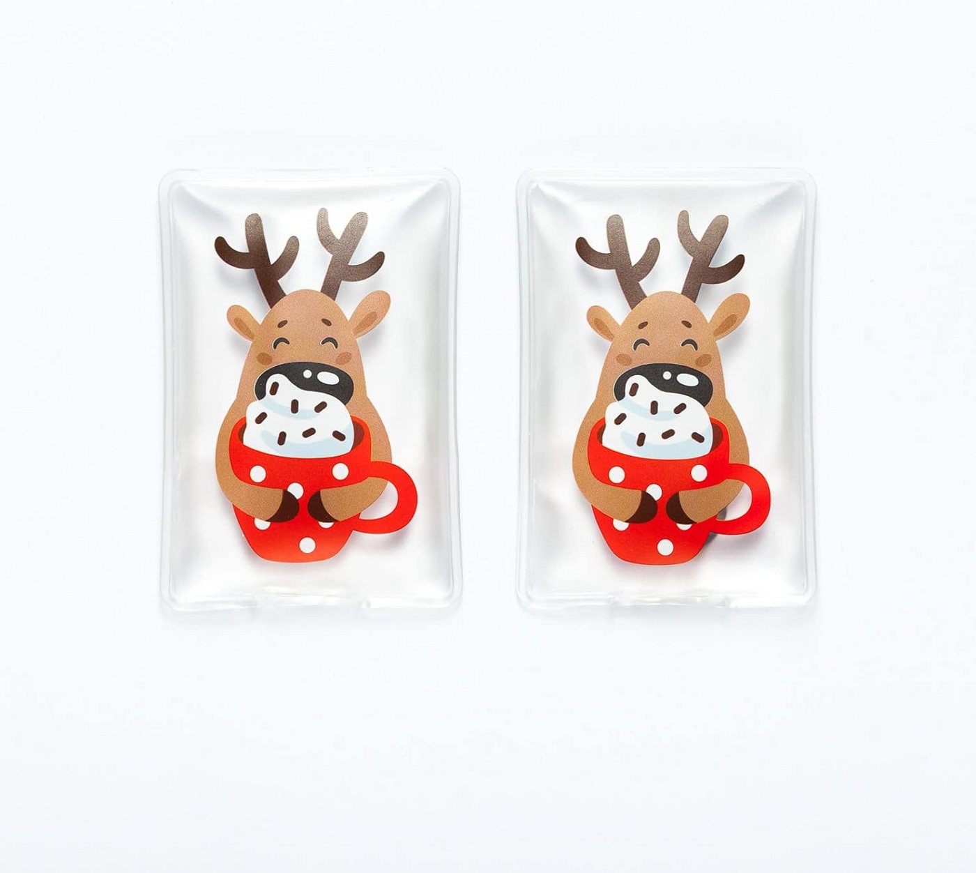 HF Home Flair Handwärmer hochwertige Handwärmer I Wiederverwendbar (2er Set Elch mit Tasse), 2-tlg., Wiederverwendbare Taschenwärmer I tolle Muster von HF Home Flair