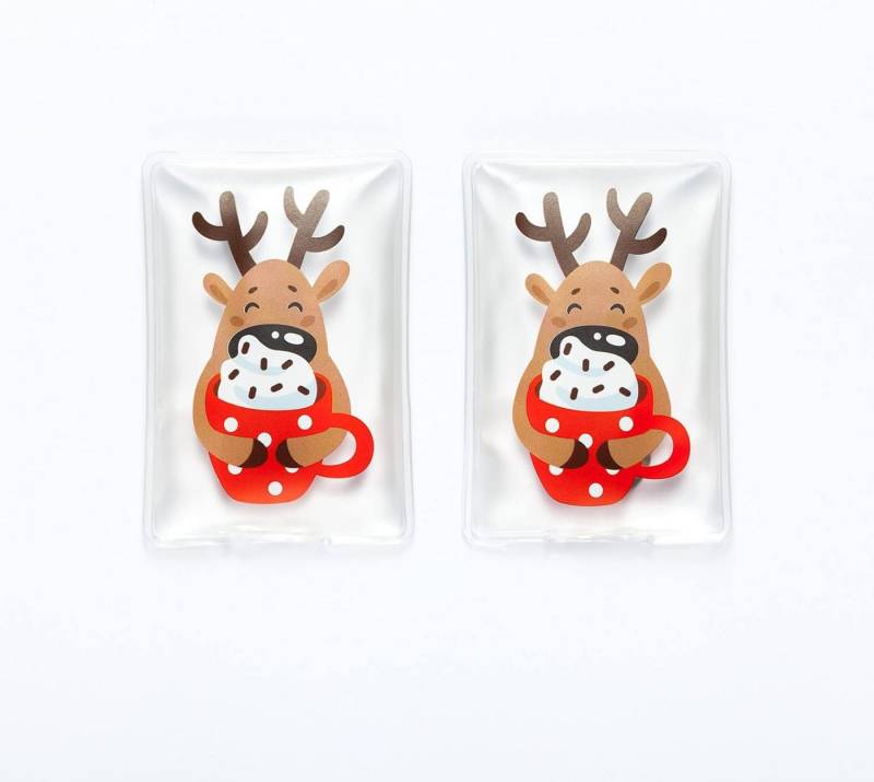 HF Home Flair Handwärmer hochwertige Handwärmer I Wiederverwendbar (2er Set Elch mit Tasse), 2-tlg., Wiederverwendbare Taschenwärmer I tolle Muster von HF Home Flair