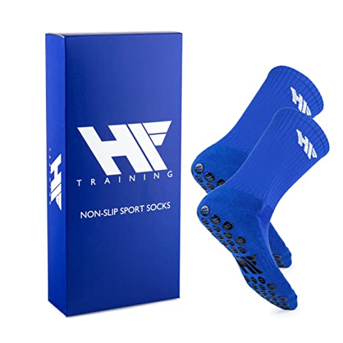 HF Training - 1 Paar Rutschfeste Fußball Socken in Blau mit schwarzen Noppen (Unisex) - Fussball-Socken mit Grip - Antirutsch Soccer & Running Socks - Tennis-Socken für Handball, Basketball & Laufen von HF Training