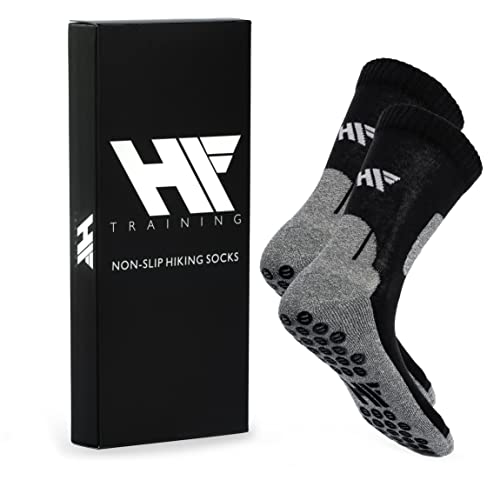 HF Training - 1 Paar Rutschfeste Wandersocken (40-46) Schwarz mit Noppen (Unisex) - Hiking & Trekking-Socken lang mit Grip Damen, Herren, Wanderstrümpfe Outdoor-Socks - Antirutsch-Socken atmungsaktiv von HF Training