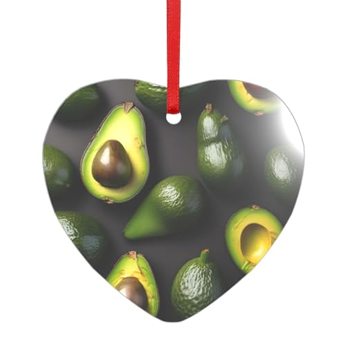 Avocado-Fruchtmuster-Acryl-Anhänger mit einem roten Band, jeder Anhänger ist perforiert mit einem 25 cm langen roten Band von HFDERW